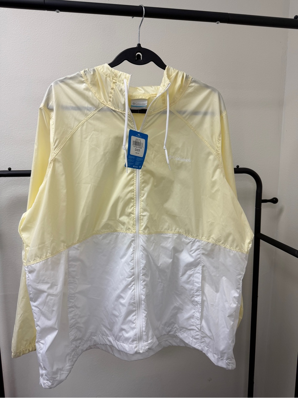 Columbia Sportswear Yellow White Hooded Windbreaker Jacket Packable NWT 2X